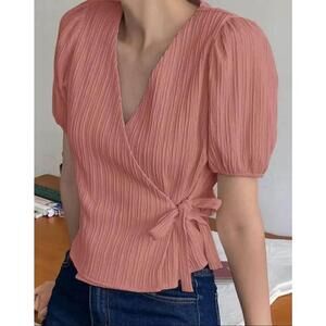 Women's OMT Fashions Pink Wrap Top Size s